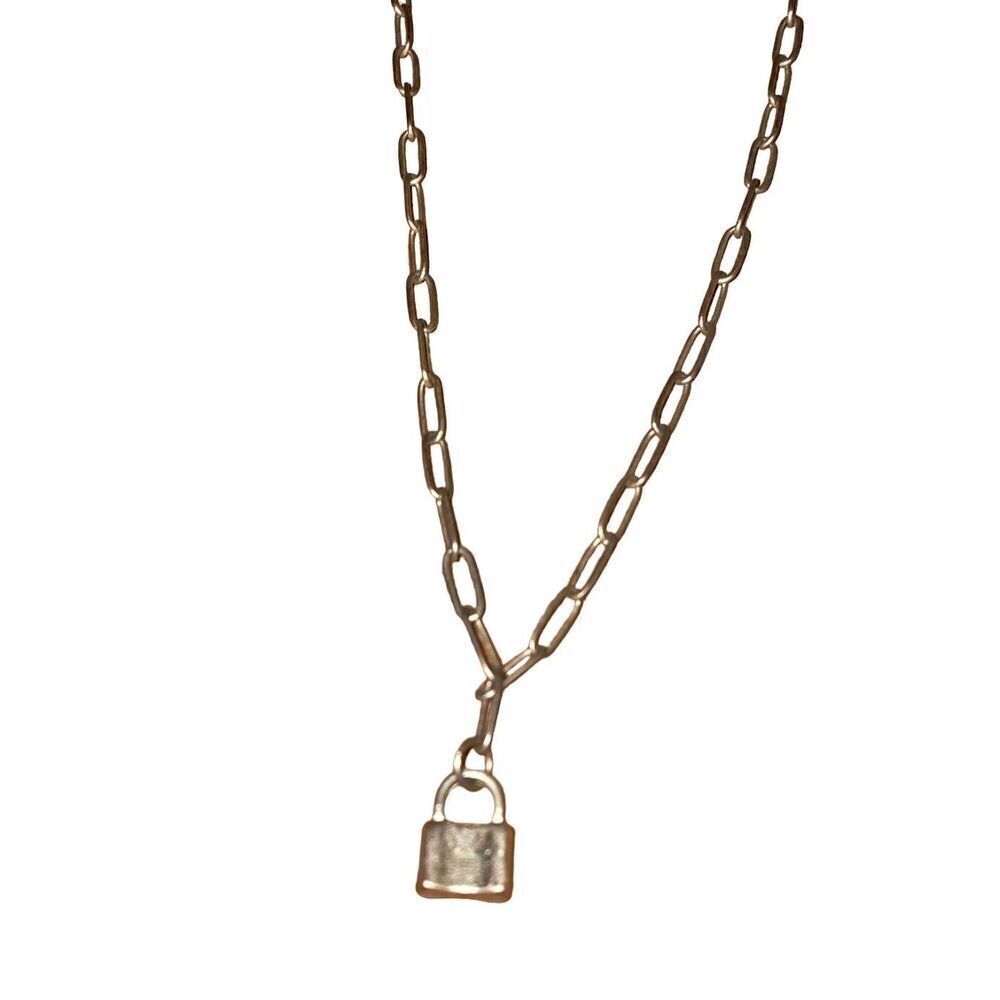 Vintage Mini Padlock Charm & Paperclip Necklace